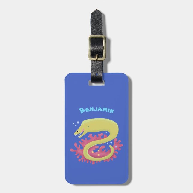 Étiquette À Bagage Caricature humoristique murène verte (Devant Vertical)