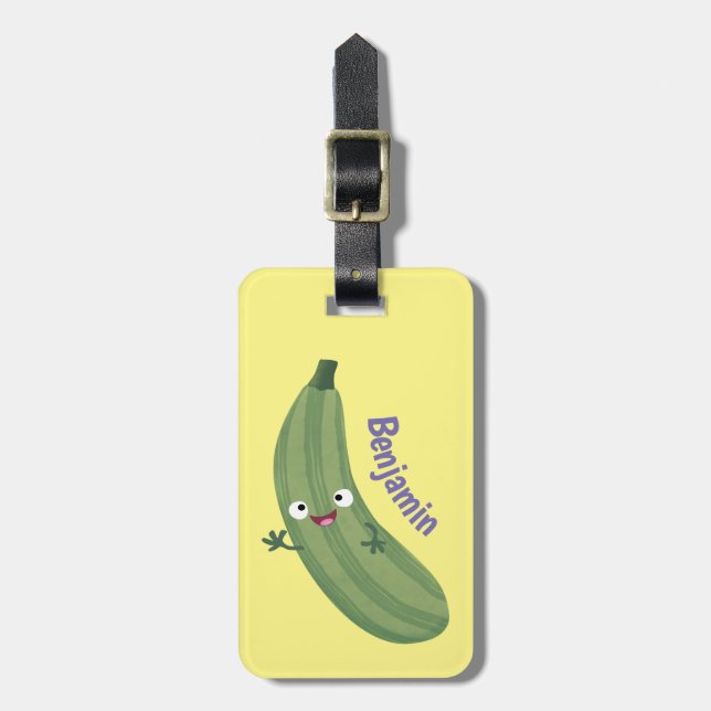 Étiquette À Bagage Caricature joyeux de courgettes mignonnes (Devant Vertical)