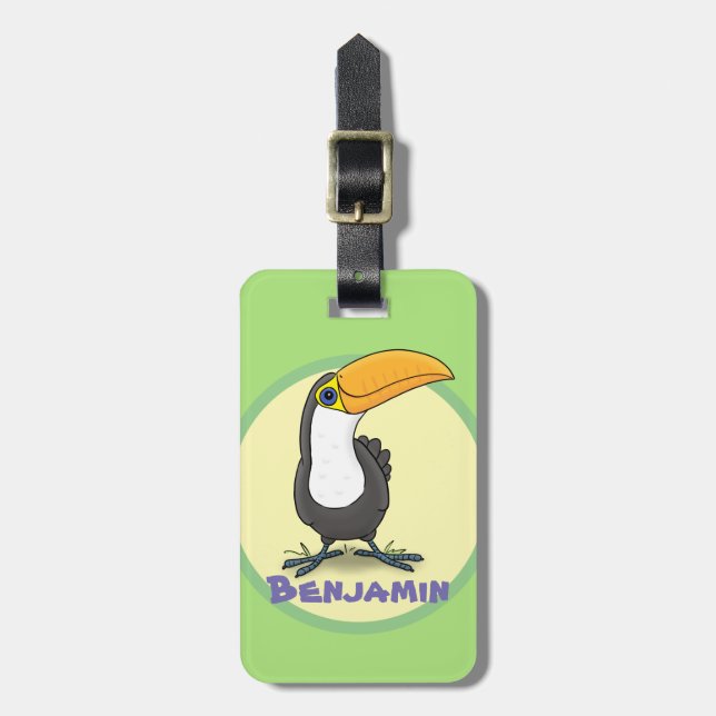 Étiquette À Bagage Caricature joyeux et souriante toucan (Devant Vertical)