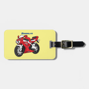 Étiquette À Bagage Caricature moto de sport rouge mou