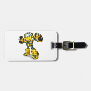 Étiquette À Bagage Caricature robot jaune Choisir la couleur arrière