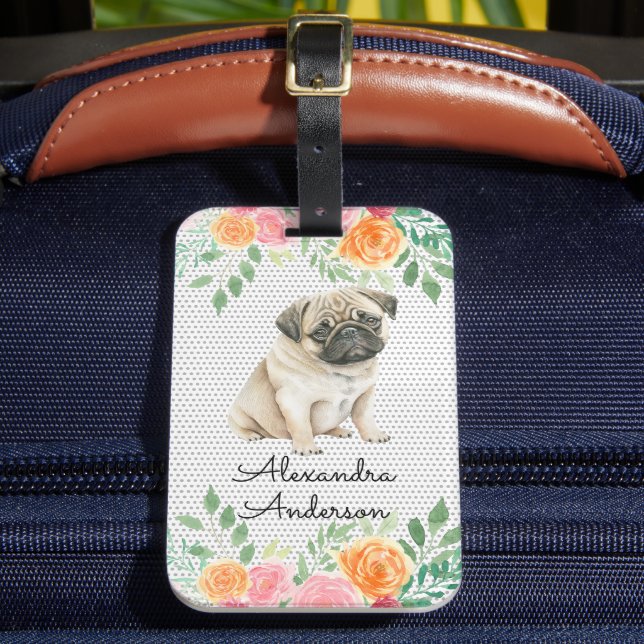 Étiquette À Bagage Carlin personnalisé Puppy Floral (Insitu Rectoal 2)