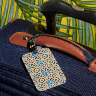 Étiquette À Bagage Carreau géométrique marocain & motif orange
