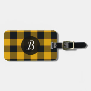 Étiquette À Bagage Carrés à carreaux plaid jaune et noir buffle
