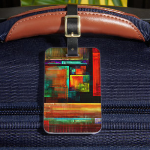 Étiquette À Bagage Carrés colorés Motif d'art Abstrait moderne #04