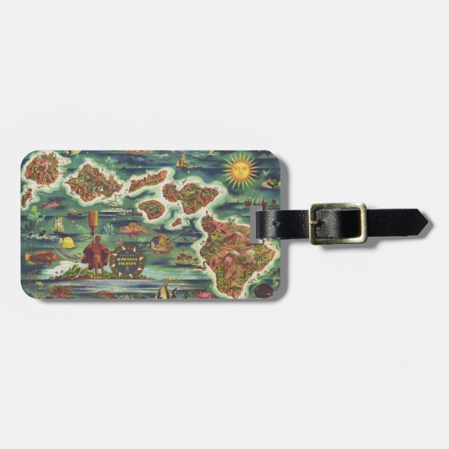 Étiquette À Bagage Carte 1950 de Dole de peinture à l'huile d'Hawaï (Devant horizontal)