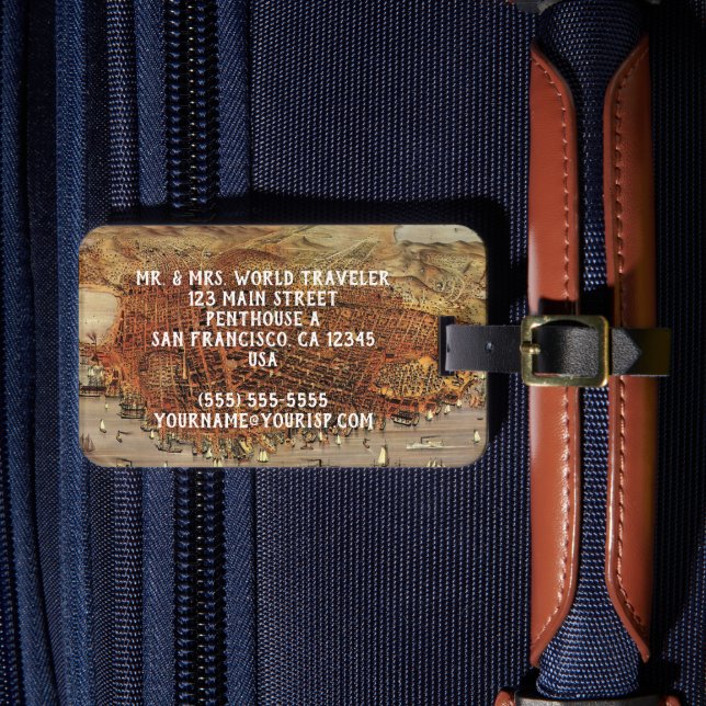 Étiquette À Bagage Carte aérienne antique de San Francisco, Californi (Insitu Rectoal 4)