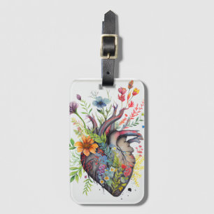 Étiquette À Bagage Carte d'amour pour le coeur anatomique et les fleu