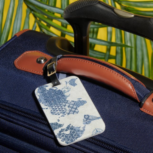 Étiquette À Bagage Carte de batik de bleu d'indigo du monde (Insitu Rectoal 1)
