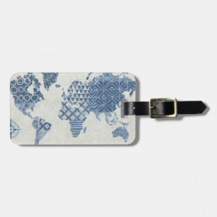 Étiquette À Bagage Carte de batik de bleu d'indigo du monde
