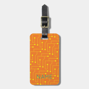 Étiquette À Bagage Carte de circuit NOM Modern Travel Orange Tech