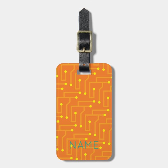 Étiquette À Bagage Carte de circuit NOM Modern Travel Orange Tech (Devant Vertical)