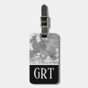 Étiquette À Bagage Carte de l'Europe vintage, Carte Antique Noir et B