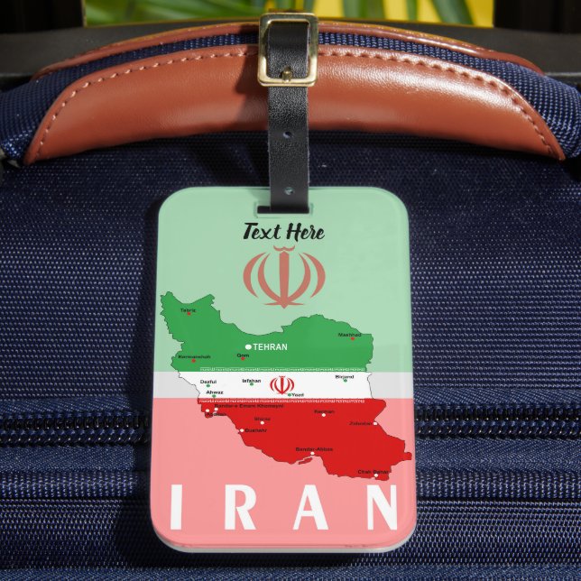 Étiquette À Bagage Carte de l'Iran avec drapeau et emblème (Insitu Rectoal 2)