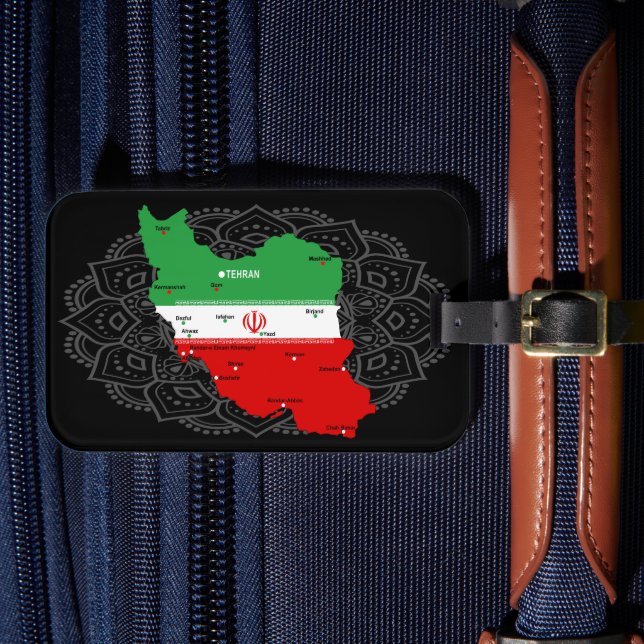 Étiquette À Bagage Carte de l'Iran avec drapeau et emblème (Insitu Rectoal 4)