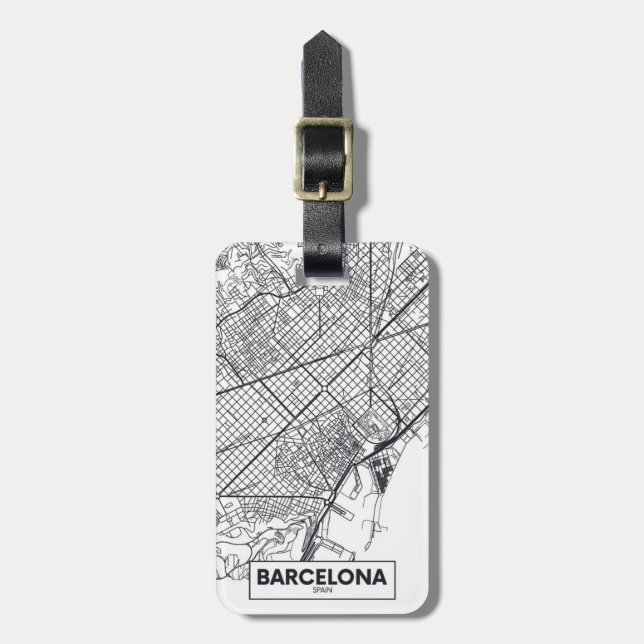 Étiquette À Bagage Carte de ville de Barcelone, Espagne | (Devant Vertical)