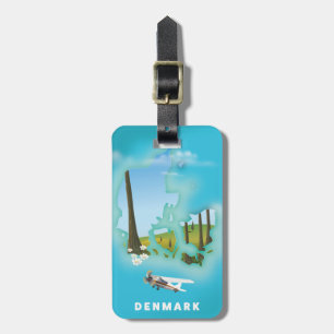 Étiquette À Bagage Carte du Danemark illustrée affiche de voyage.