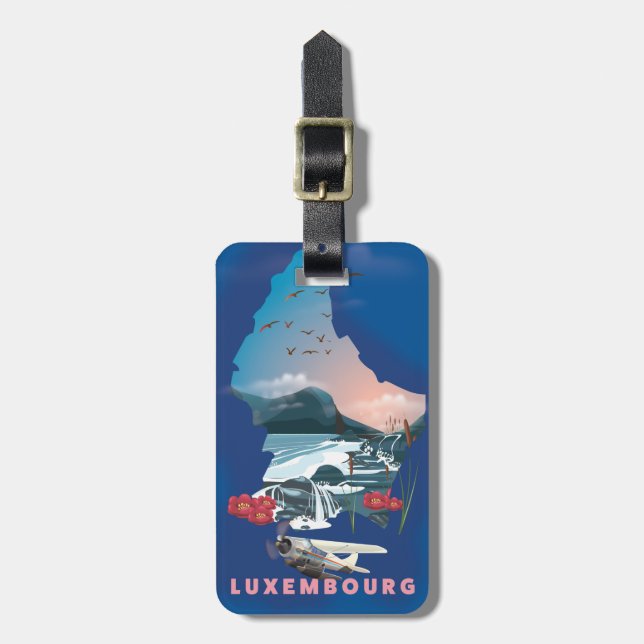 Étiquette À Bagage Carte du Luxembourg illustré affiche de voyage. (Devant Vertical)