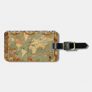 Étiquette À Bagage Carte du monde antique 1886 illustrée