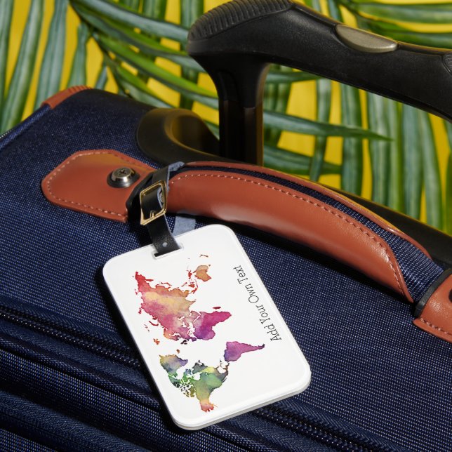 Étiquette À Bagage Carte du monde aquarelle Ajouter votre propre text (Insitu Rectoal 1)