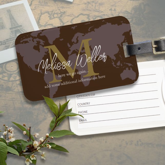 Étiquette À Bagage Carte du monde Brown Voyageur Moderne et élégant M (Créateur téléchargé)
