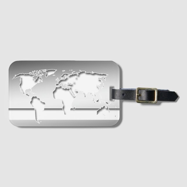 Étiquette À Bagage Carte du monde d'argent (Devant Horizontal)