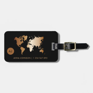 Étiquette À Bagage Carte du monde de l'or blanc Dégradé Monogramme de