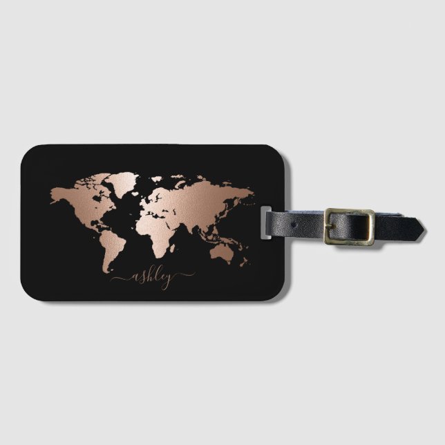 Étiquette À Bagage Carte du monde de l'or rose (Devant Horizontal)
