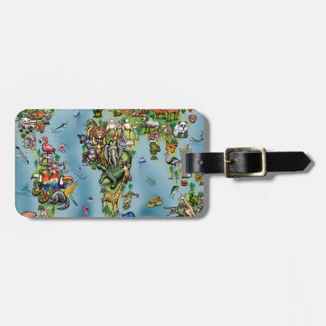 Étiquette À Bagage Carte du monde des animaux (Devant horizontal)