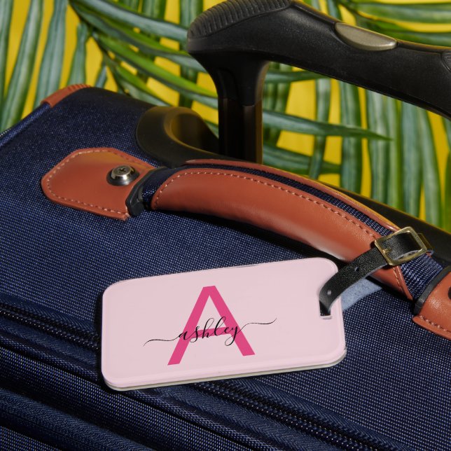 Étiquette À Bagage Carte du monde du voyage Hot Pink Nom du monogramm (Insitu Rectoal 3)