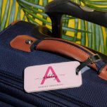 Étiquette À Bagage Carte du monde du voyage Hot Pink Nom du monogramm<br><div class="desc">Inspirez l'élégance de vos objets de voyage grâce à cette étiquette à bagages chic, conçue exclusivement pour ceux qui apprécient les détails les plus fins. Avec une couleur rose vif, cette étiquette présente un monogramme frappant "A" mis en évidence par les tourbillons gracieux du nom "Ashley" scénarisé en dessous. Conçu...</div>