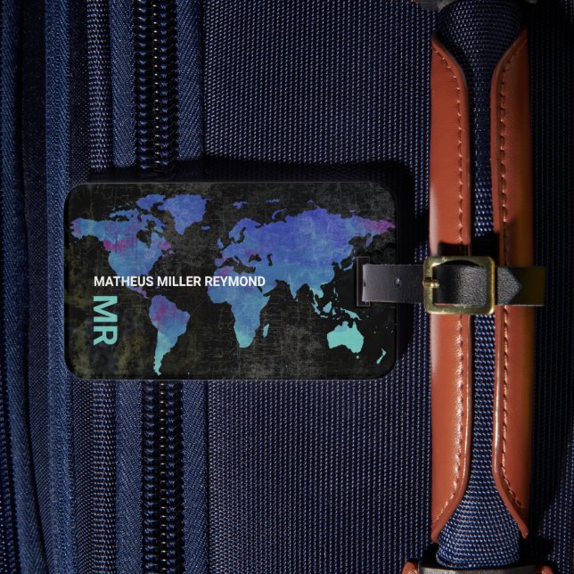 Étiquette À Bagage Carte du monde du voyage International Bleu détend (Insitu Rectoal 4)