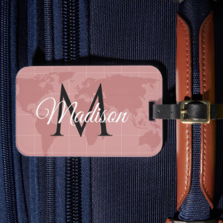 Étiquette À Bagage Carte du monde en rose millénaire personnalisée av