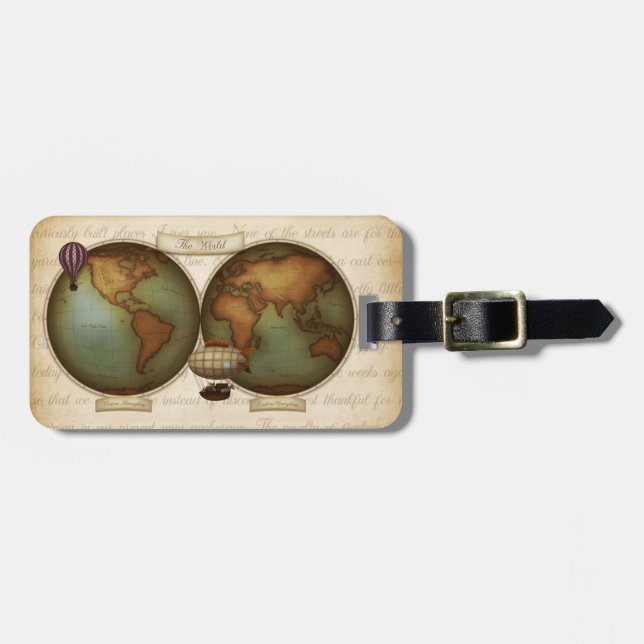 Étiquette À Bagage Carte du monde néo-victorien Steampunk personnalis (Devant horizontal)
