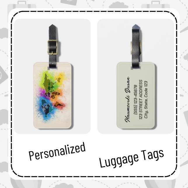 Étiquette À Bagage Carte du monde personnalisée Voyage aventure moder (Créateur téléchargé)