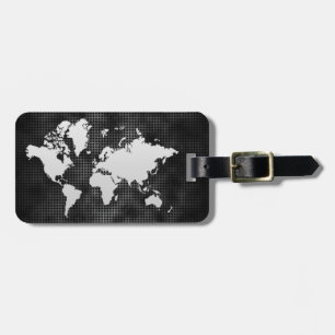 Étiquette À Bagage Carte du monde Silver Faux Professional Black Meta