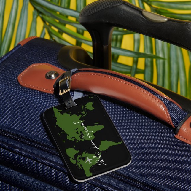 Étiquette À Bagage Carte du monde vert avec nom pour identifier les b (Insitu Rectoal 1)