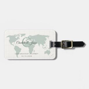 Étiquette À Bagage Carte du monde vert sauge pour mariage de destinat