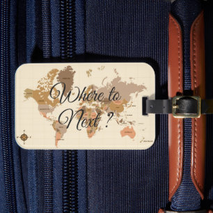 Étiquette À Bagage Carte du monde vintage Où aller pour la prochaine 