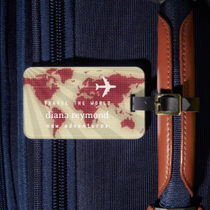 Étiquette À Bagage Carte du monde Vintage personnalisée Voyage
