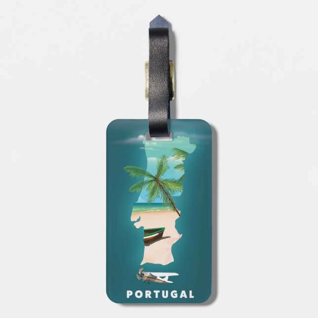Étiquette À Bagage Carte du Portugal imprimé affiche de voyage. (Dos Vertical)