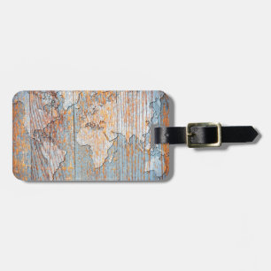 Étiquette À Bagage Carte en bois artistique du monde