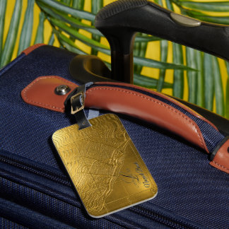 Étiquette À Bagage carte en relief doré de Newport Beach