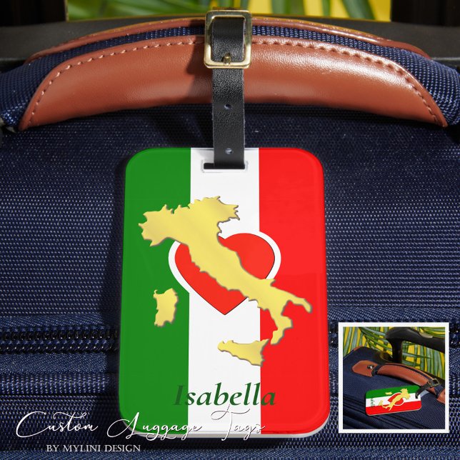 Étiquette À Bagage Carte Gold Italie personnalisée drapeau italien (Créateur téléchargé)