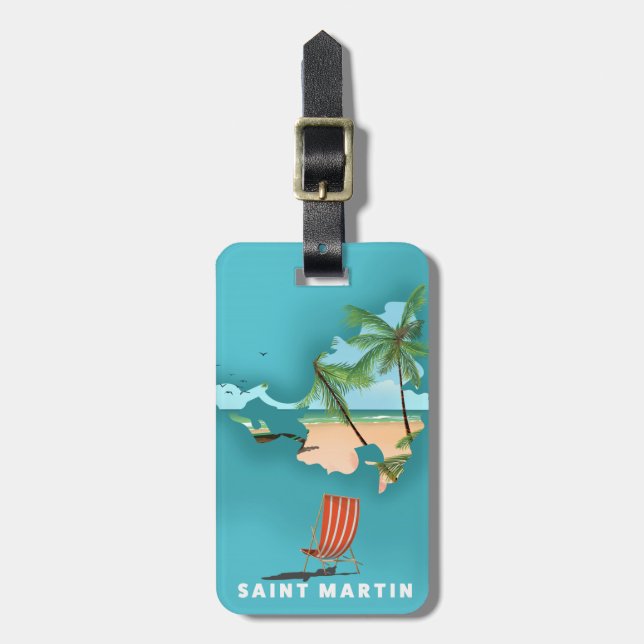 Étiquette À Bagage Carte illustrée de Saint-Martin. (Devant Vertical)