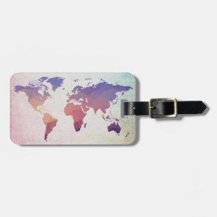 Étiquette À Bagage Carte mondiale   Polygone de couleur vive