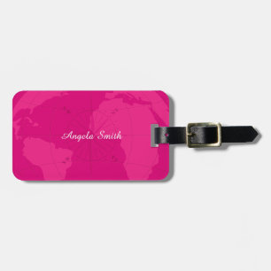 Étiquette À Bagage Carte rose chique du monde avec le monogramme de