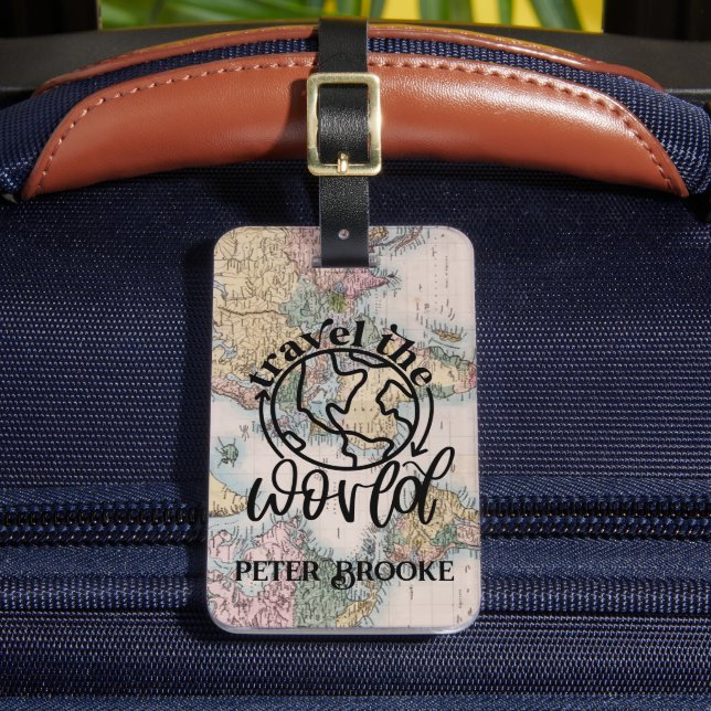 Étiquette À Bagage Carte rose du voyageur du monde personnalisée (Insitu Rectoal 2)