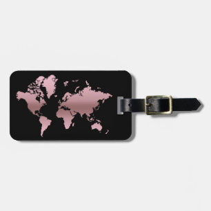 Étiquette À Bagage Carte Rose Gold Faux World Map Professional Chic M