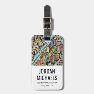 Étiquette À Bagage Carte tirée par la main de New York City